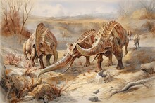 Prehistoric Wonder Unveiled: Meticulous Dinosaur Fossil Excavation Drawing Reveals Magnificent Bones, Generative AI