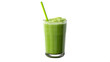 Glass of green smoothie with straws isolated on a white background