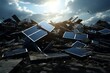 Garbage dump full of discarded and broken solar modules as a symbol of the waste of resources in renewable technologies Generative Ai
