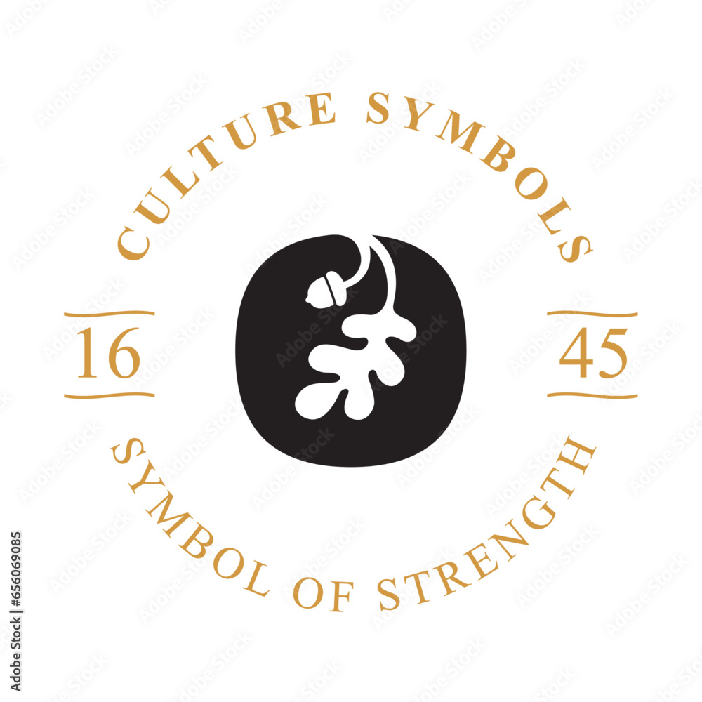 O letter logo with oak leaf and acorn. Negative space style circle ...