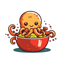 Octopus Eating Takoyaki Cartoon , Illustration, Cartoon PNG
