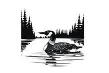 Loon Lake Serenity: A Vector Artwork Of Tranquil Waters And Graceful Loons