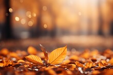 Colorful Universal Natural Panoramic Autumn Background For Design With Orange Leaves And Blurred Background | Generative AI