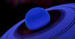 Blue Planet and Rings - This blue warm neptune planet with a ring system is an exoplanet outside our solar system.