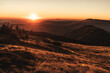 Beautiful nature sunset over horizon on peaks of mountain Krkonose, sunrise, Europe, Czech Republic, mountains, hills, wide landcape