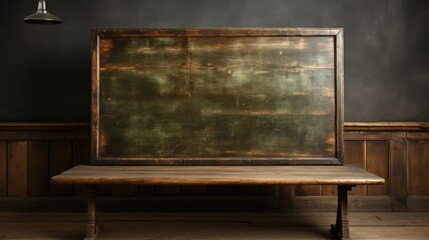 Wall Mural - A wooden bench sitting in front of a black wall, AI