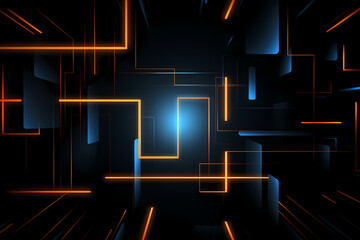 Dark black abstract background with glowing orange edges