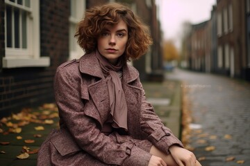 Portrait of a beautiful young woman in a coat on the street