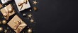 © leftmade - Dark Christmas background, xmas flat lay with copyspace, golden decoration, free space for text, ai generated