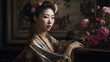 the elegance of the 1700s with a captivating image of a beautiful Asian woman who embodies the timeless allure of that era