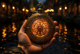 Fototapeta Sport - Fantasy compass, magic artifact helps to find the way, leads us to a science-fiction world at night