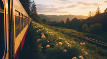 Train In The Morning With Beauty Scenery Mountain