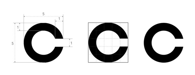 Wall Mural - Landolt C Eye Test Chart broken ring medical illustration character symbol diagram. Japanese vision test line vector sketch style outline isolated on white background. Vision test board optometrist