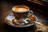 A traditional Italian Caffe Corretto served in a vintage espresso cup, surrounded by a rustic setting of an old world Italian cafe