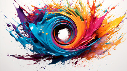 Wall Mural - a whirlpool of multi-colored colors in a flow moving in a circle,  a splash of colors. Abstract circle liquid motion flow explosion  on white background.