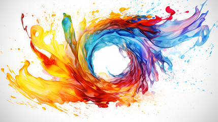 Wall Mural - a whirlpool of multi-colored colors in a flow moving in a circle,  a splash of colors. Abstract circle liquid motion flow explosion  on white background.