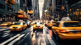 Fototapeta  - A bustling urban transportation during peak hours, taxi concept, showcasing the rush of city life