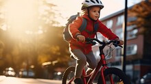 A Young Boy Wearing A Helmet Is Cycling,enjoys A Bike Ride, Demonstrating His Commitment To Safety.
