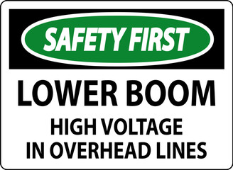 Wall Mural - Electrical Safety Sign Danger - Lower Boom High Voltage In Overhead Lines