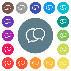 Poster - Two oval chat bubbles outline flat white icons on round color backgrounds