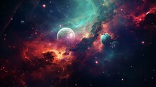 Colourful Space Starfield Nebula And Planet