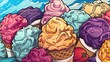 Rich and creamy gelato flavors. Fantasy concept , Illustration painting.