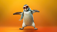 A Penguin Doing Its Best Hip-hop Dance Moves With Style And Attitude. Wide Banner With Copy Space On The Side