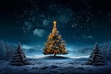 Christmas tree at night in winter. generative ai.