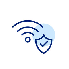 Secure wifi connection. Waves and protection shield. Pixel perfect, editable stroke icon