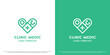 Heart medical clinic logo design illustration. Flat silhouette plus stethoscope doctor point gps place medical health medicine. Simple minimalist geometric linear feminine masculine serious icon.