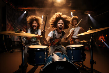 Wall Mural - kids playing drums in a school