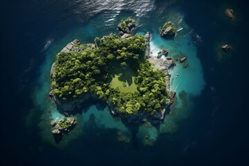 Wall Mural - Drone-view of a small island in the ocean