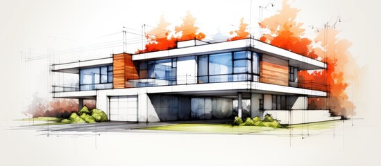 Wall Mural - contemporary sketch of a house plan
