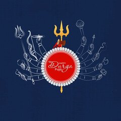 Goddess Durga ten hands in Happy Durga Puja Subh Navratri banner background