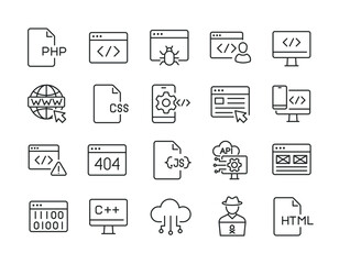 Programming coding thin line icons. Editable stroke. For website marketing design, logo, app, template, ui, etc. Vector illustration.