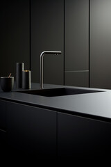 Close-up Black noble and minimalist style kitchen