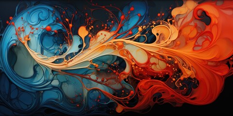 Wall Mural - abstract fluid paint drip swirl art. colorful bursts of watercolor on wallpaper background. pattern 