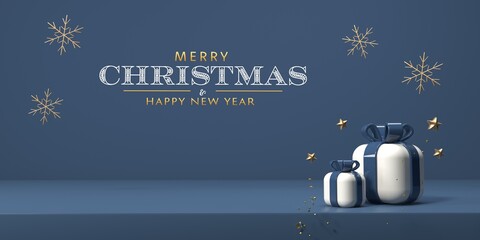 Poster - Christmas gift boxes with snowflakes and stars - 3D render
