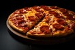 © diego - Pizza with salami pepperoni isolated on a black stone background