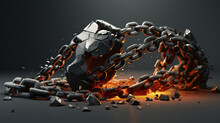 3D Illustration Of Broken Iron Chain