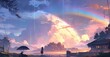 © SaraY Studio - Beautiful rainbow in the evening sky theme in digital art painting style