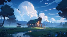 Fantasy Land In Fairytale Theme Landscape In Digital Art Painting Anime Style 