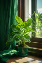 Green Plant Close To Window In A Sunny Day