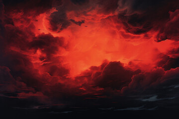 Fototapeta red dark sky in the sky with clouds. bright red sunset. horror concept.
