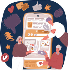 Wall Mural - cartoon vector illustration of mobile ui/ux gui people creating interface on computer user interface
