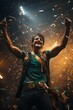 © Shooting Star Std - Pro wrestler celebrating a championship victory, emotions running high, holding the title belt aloft, Generative AI