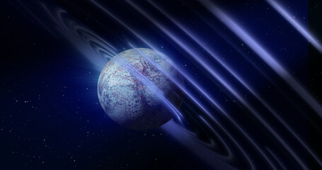 Wall Mural - abstract blue space planet with a round asteroid belt ring futuristic hi-tech on the background of s