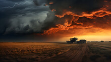 Dramatic Thunderstorm Clouds Gathering Over A Prairie