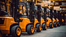 Background Of A Lot Of Forklifts, Reliable Heavy Loader, Truck