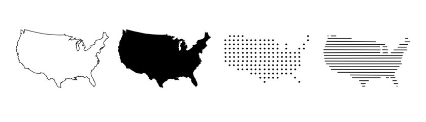 USA map. USA vector icons. American map. United States of America map in flat and lines design. Vector illustration.